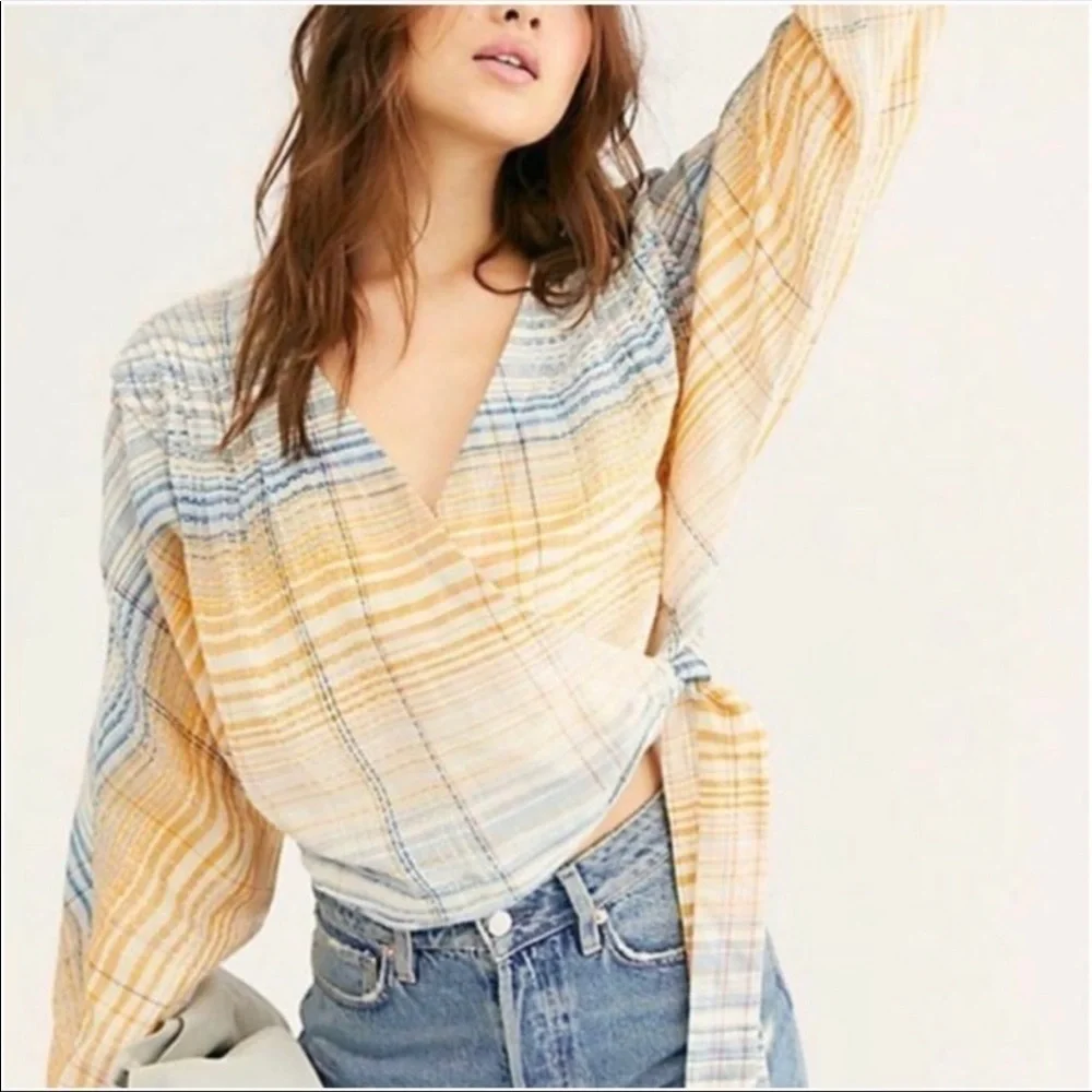 Free People Maldives Striped Surplice Striped Wrap Top‎ Size Small